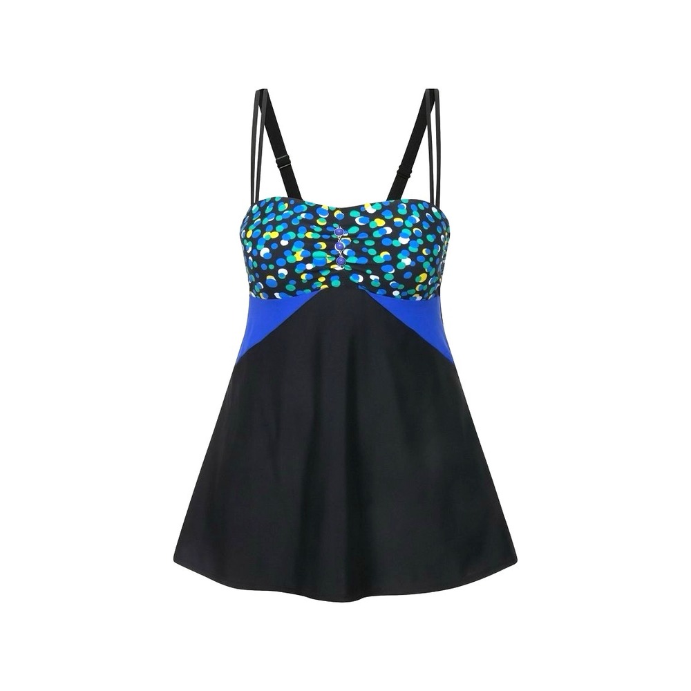 Ulla Popken Size 12 Swimsuit‎ Swim Dress Black | Blue Print with Bead Accents